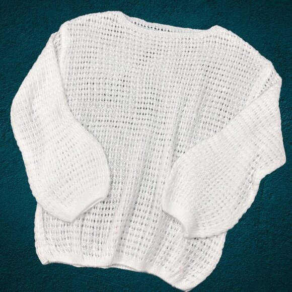 NEW Open Knit Sweater Sz L White Wool Blend Soft Fluffy Boho Minimalist - Picture 5 of 11